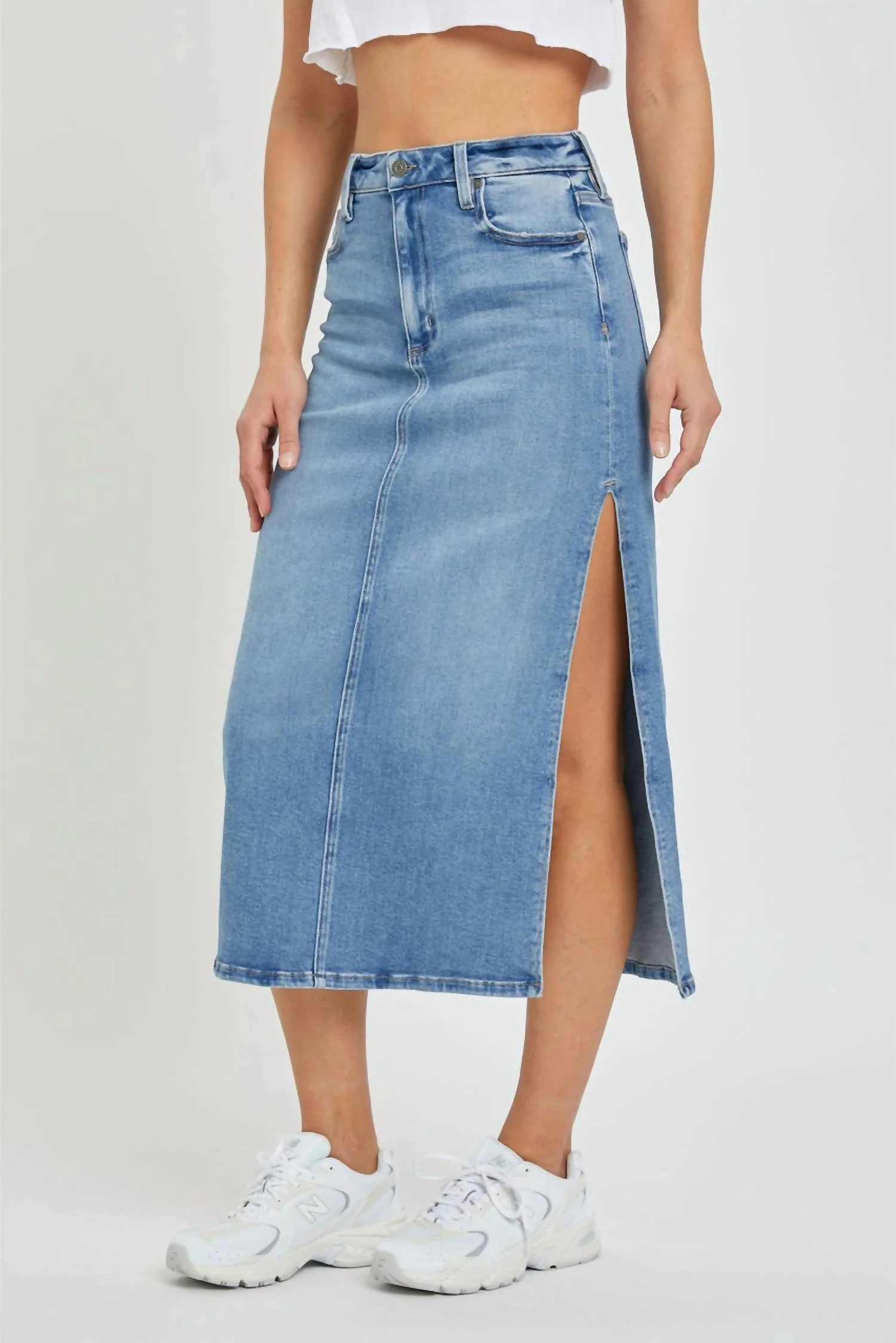 Peyton Midi Skirt W/side Slit In Medium Blue