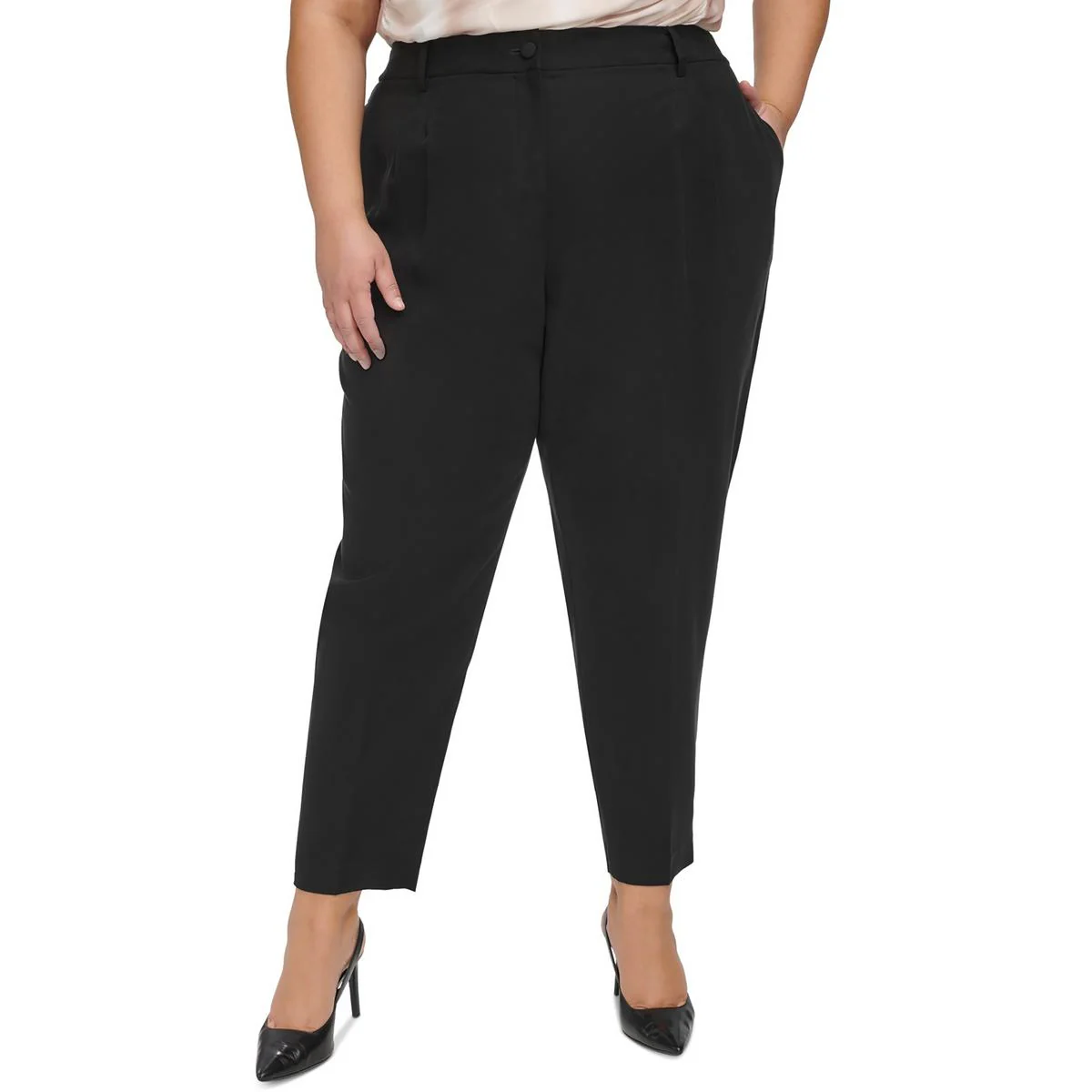 Plus Womens Pocket Rayon Straight Leg Pants