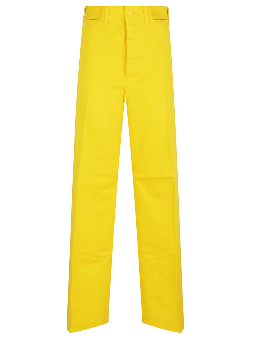 Canary Yellow Full-Length Pants With Flat Front Design