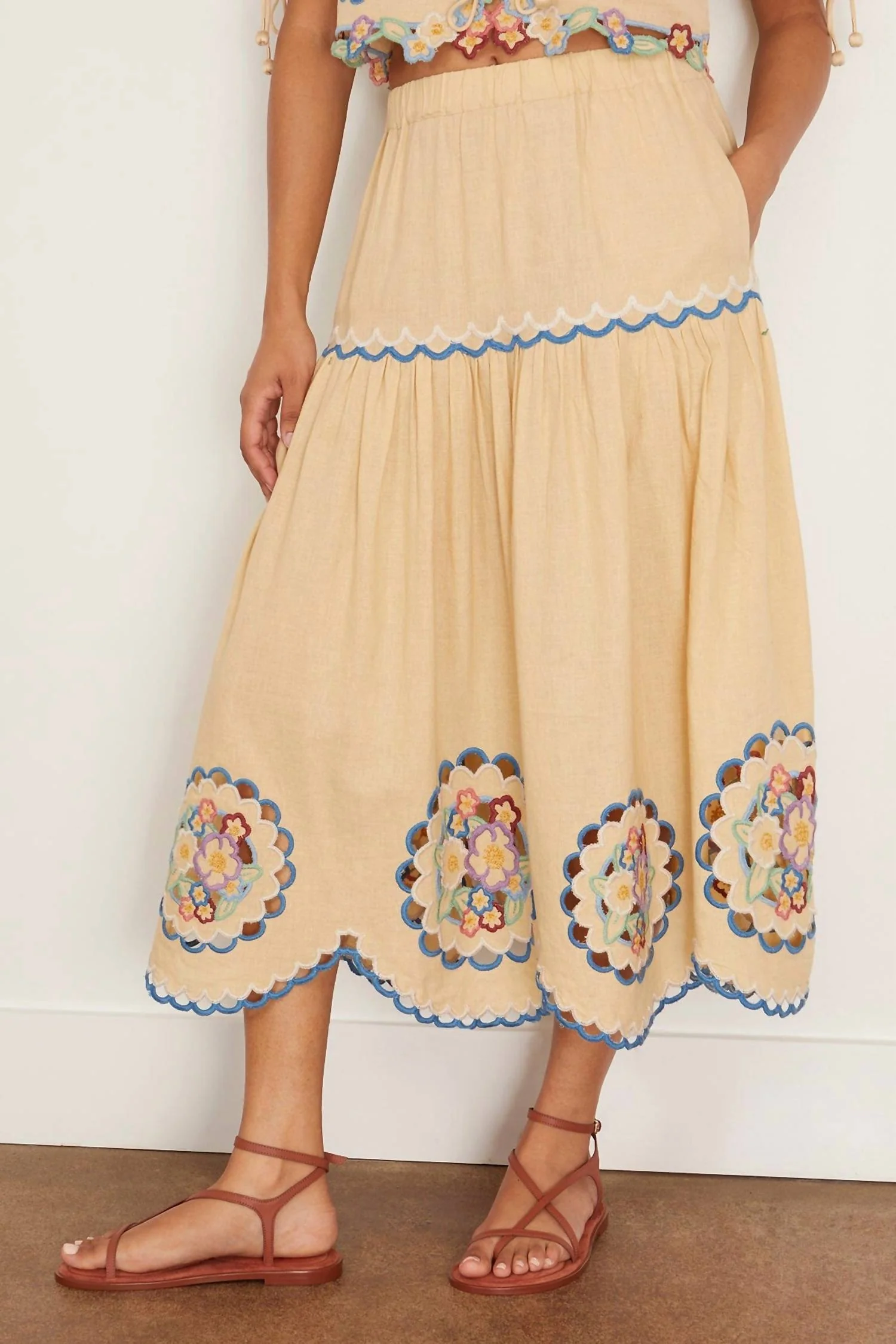 Melinda Embroidery Skirt In Ecru