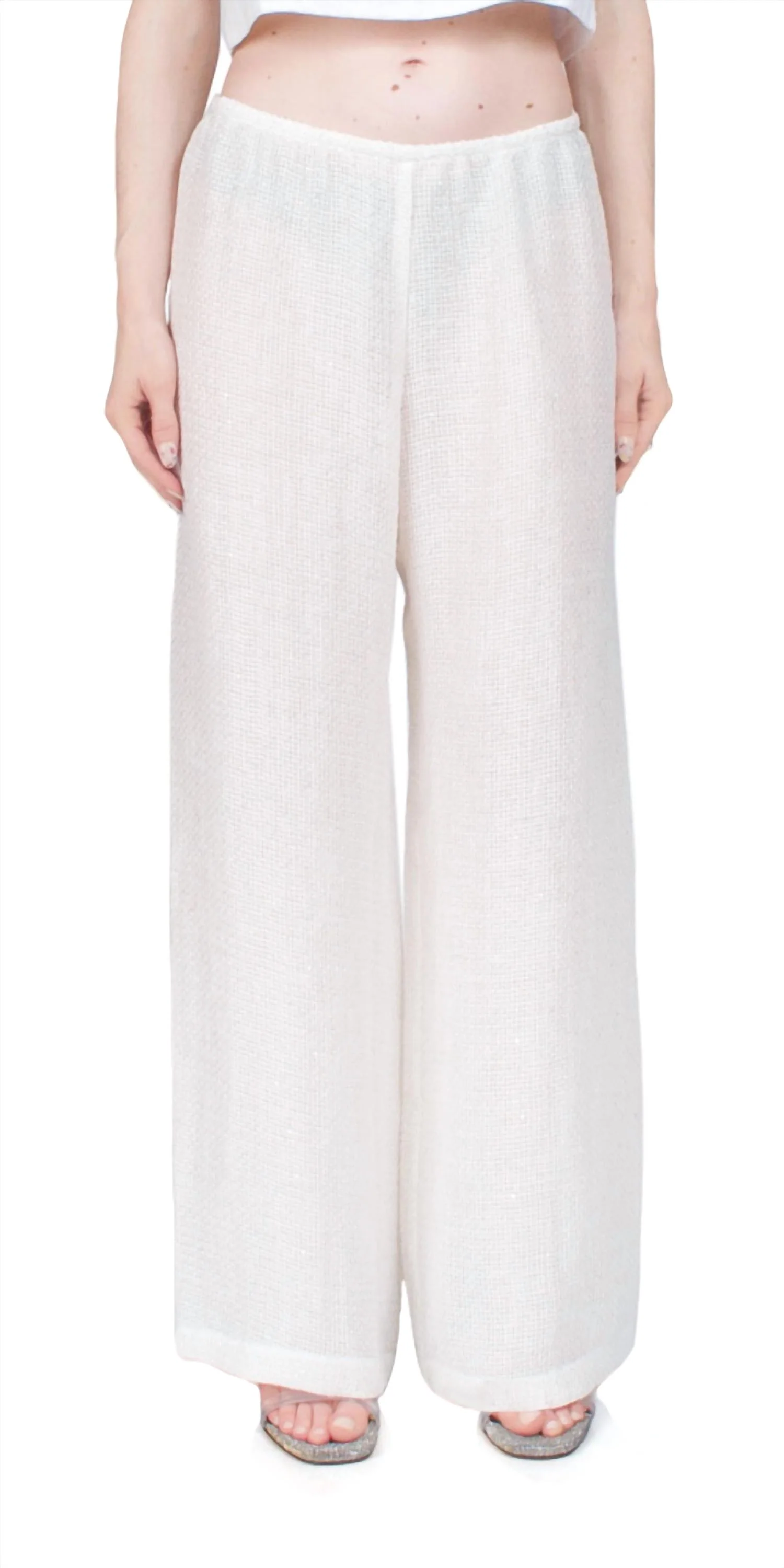 Stella Wide Leg Sequin Linen Pant In White