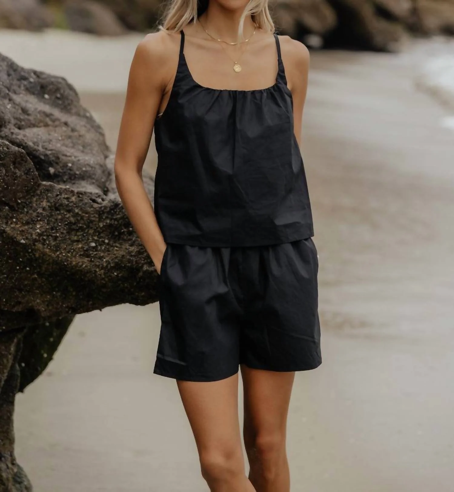 Poplin Tank & Shorts Set In Black