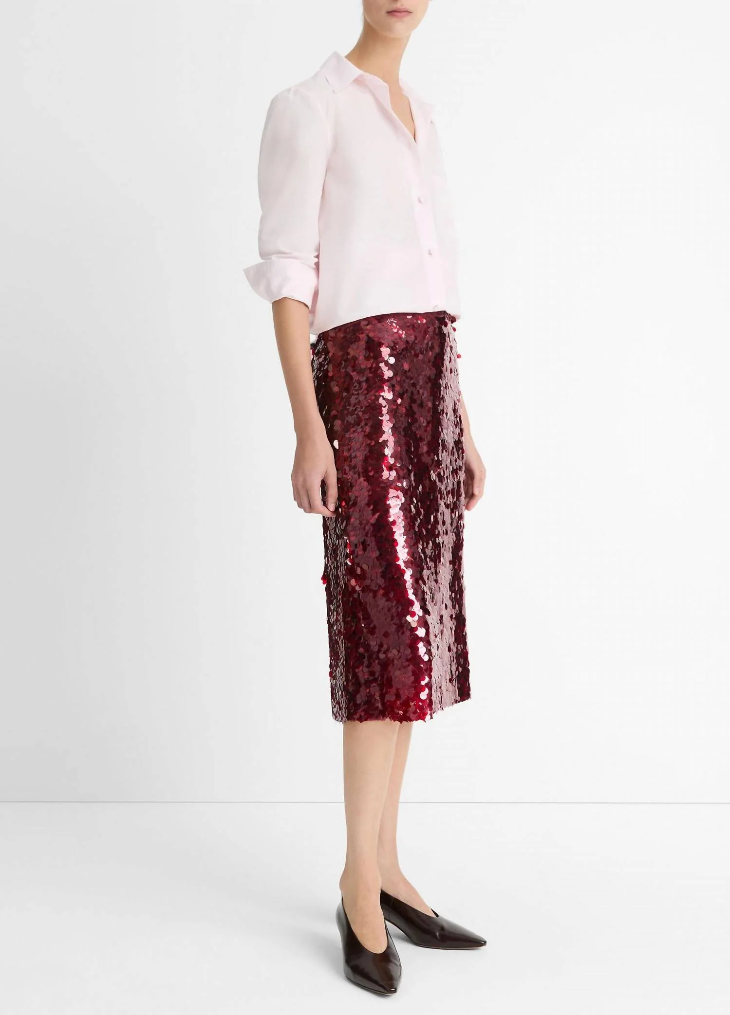 Paillette Bias Skirt In Ruby Ink