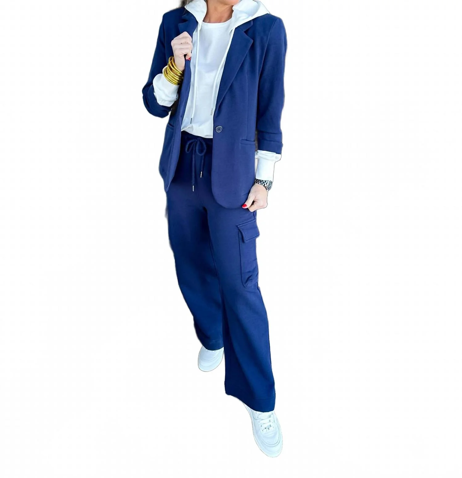 Terry Blazer And Pant Set In Navy