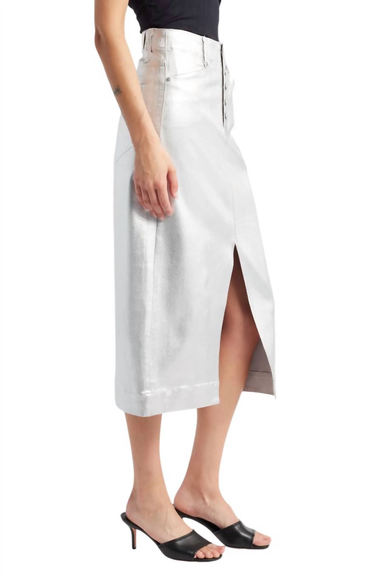 Meadow Midi Skirt In Platinum Silver Coating