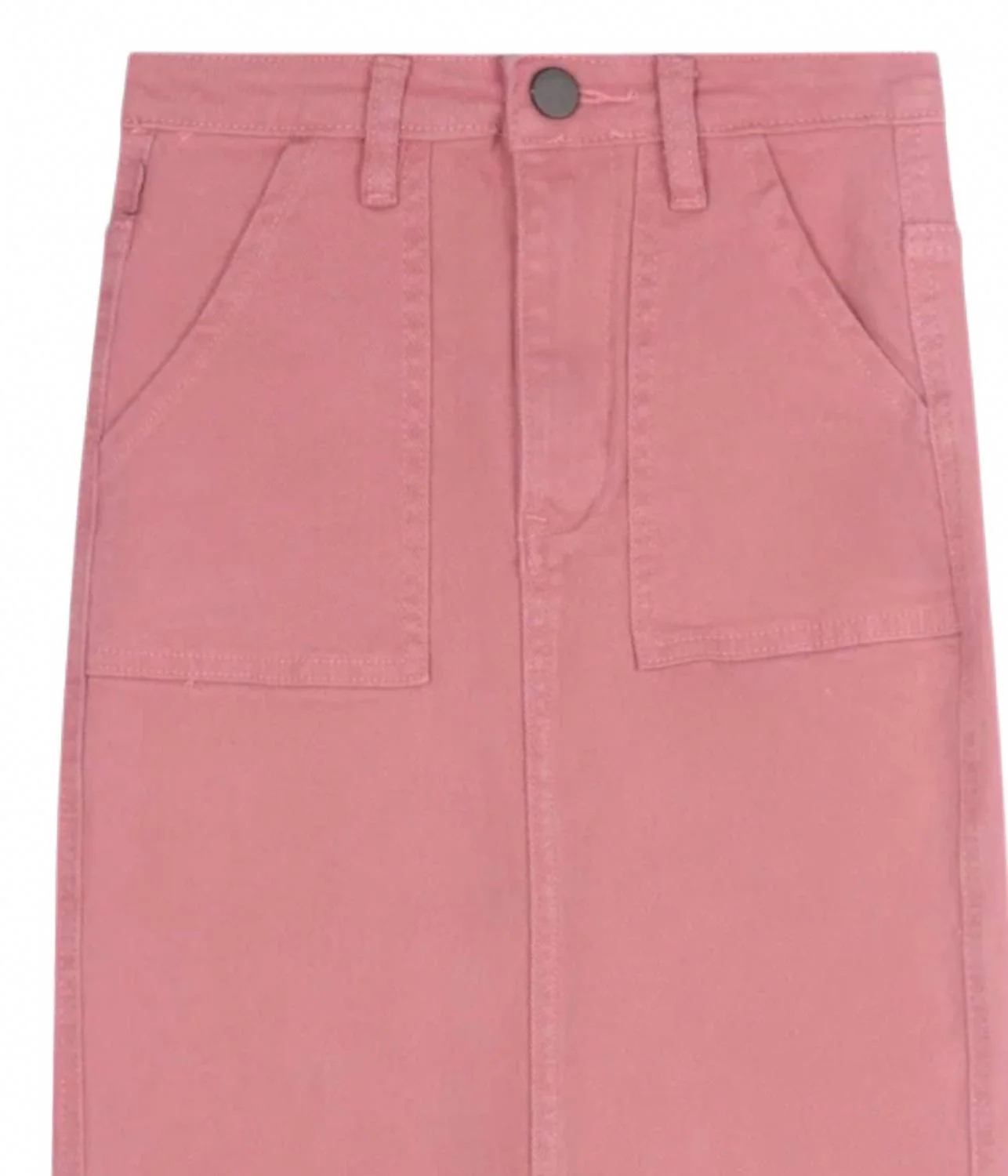 Colored Midi Denim Skirt With Front Slit In Summer Pink