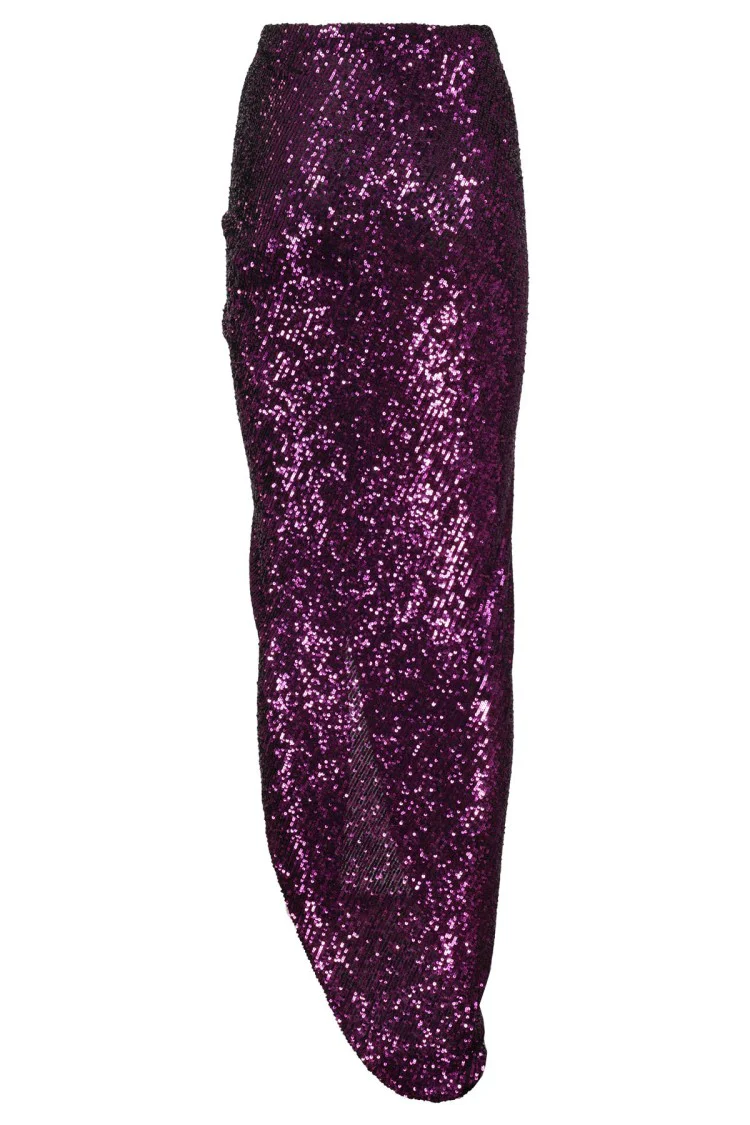 Sequined Purple Midi Skirt With Front Knot