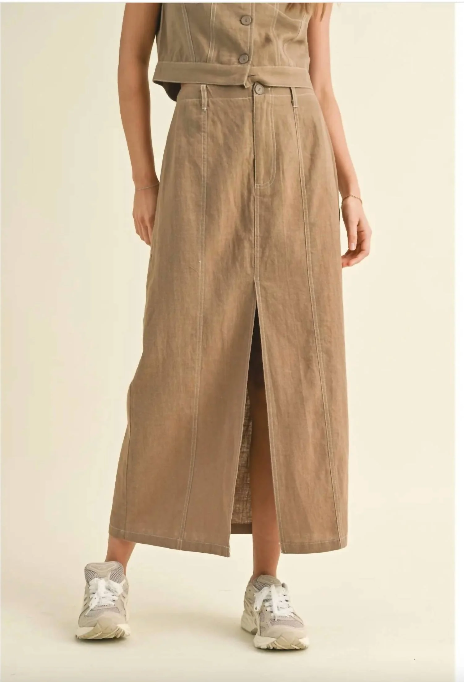 Casually Long Skirt In Olive