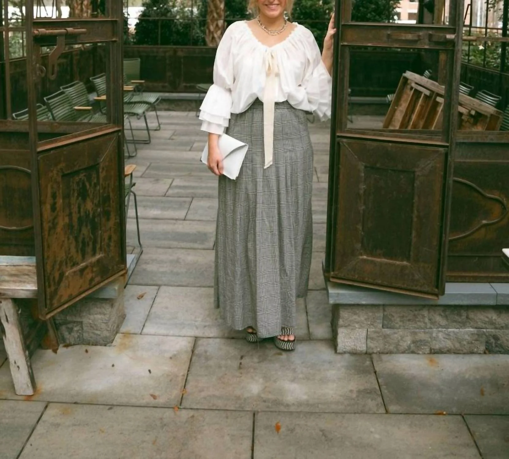 Prince Of Wales Maxi Pleat Skirt In Black/white