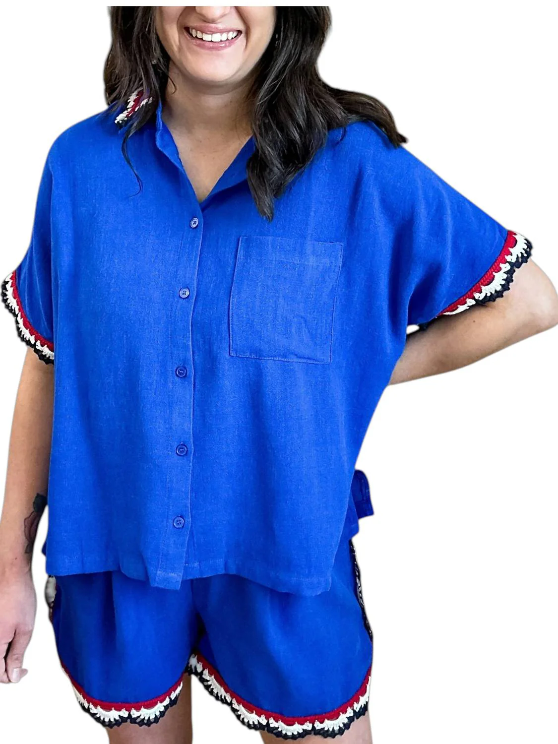 Freedom Babe Short Sleeve Top And Short Set In Blue