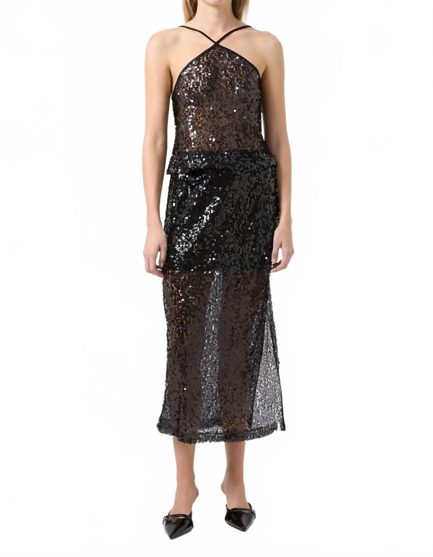 Reflection Sequin Midi Skirt In Black