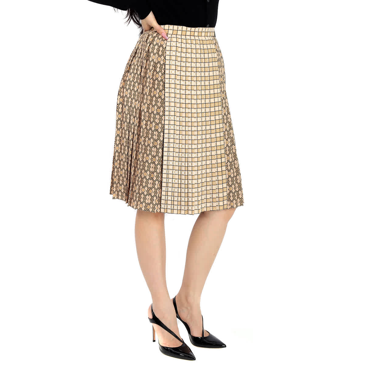 Burberry Ladies Contrast Graphic Print Pleated Skirt
