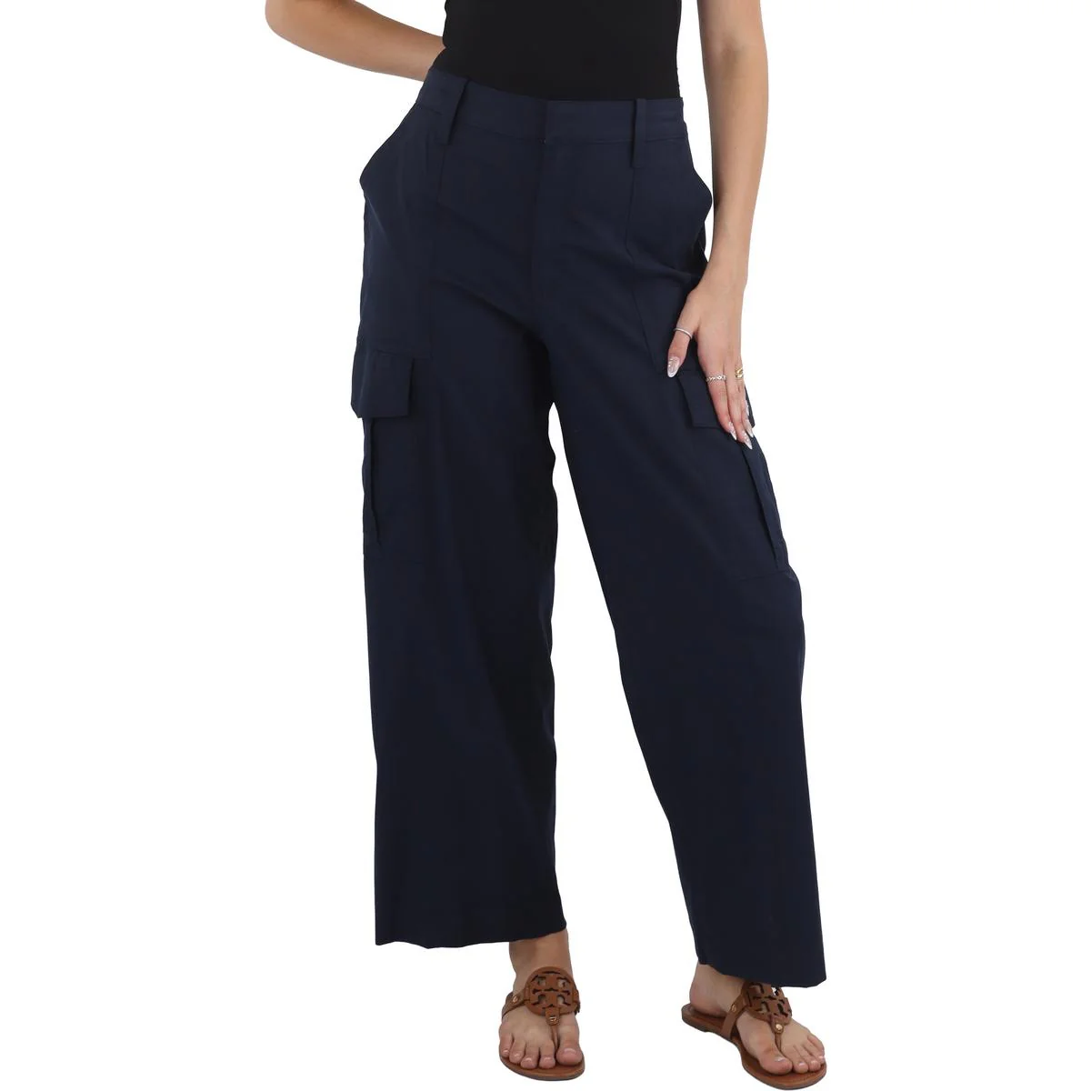 Womens Pocket Cotton Wide Leg Pants