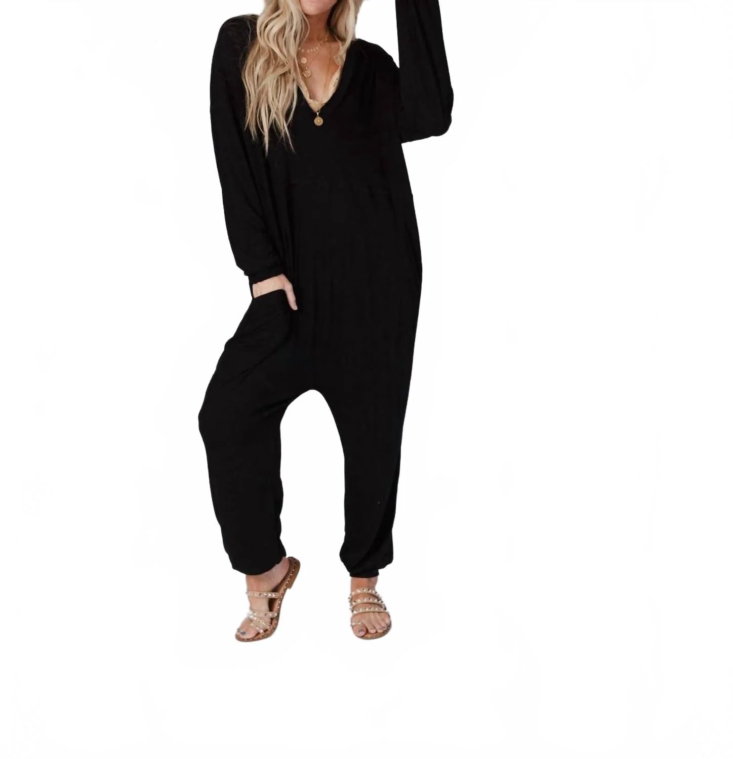 Long Sleeve Jumpsuit In Black
