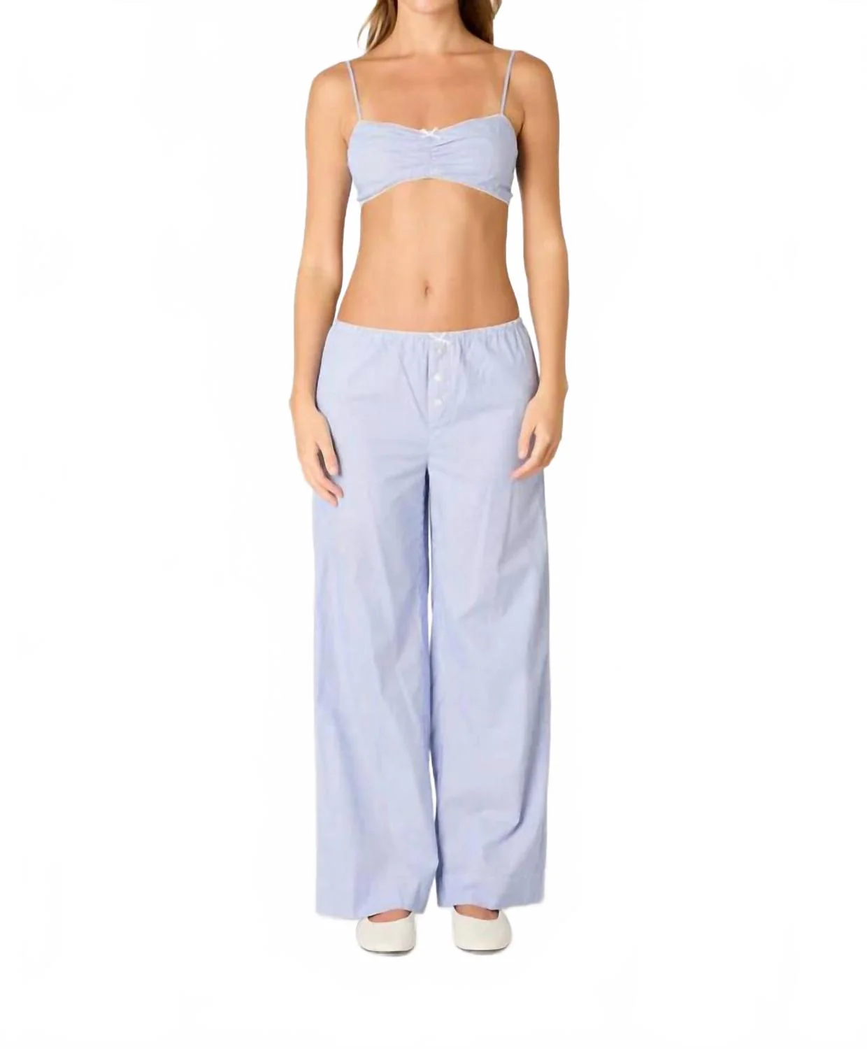 Stripe Bralette And Pant Set In Marine Blue