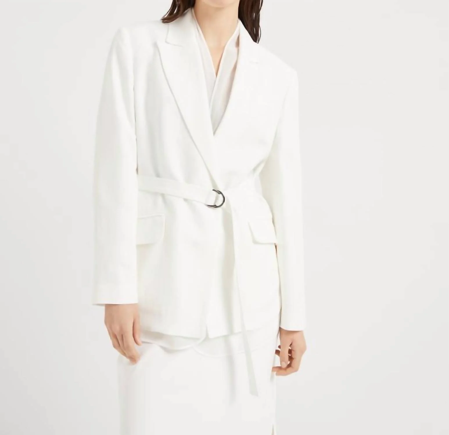 Viscose Linen Blazer With Belt And Monili In White