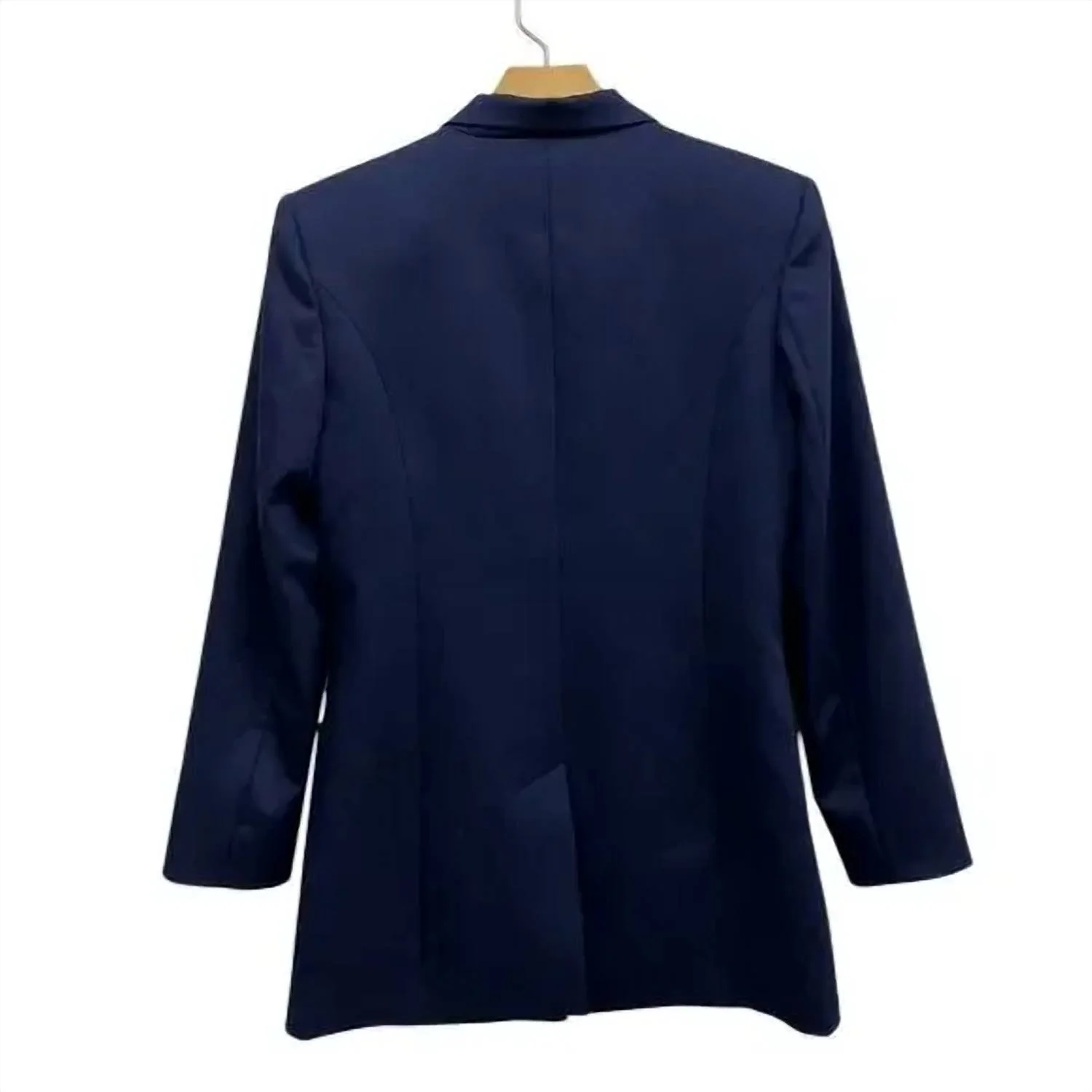 Single Button Wool Blend Classic Blazer In Navy
