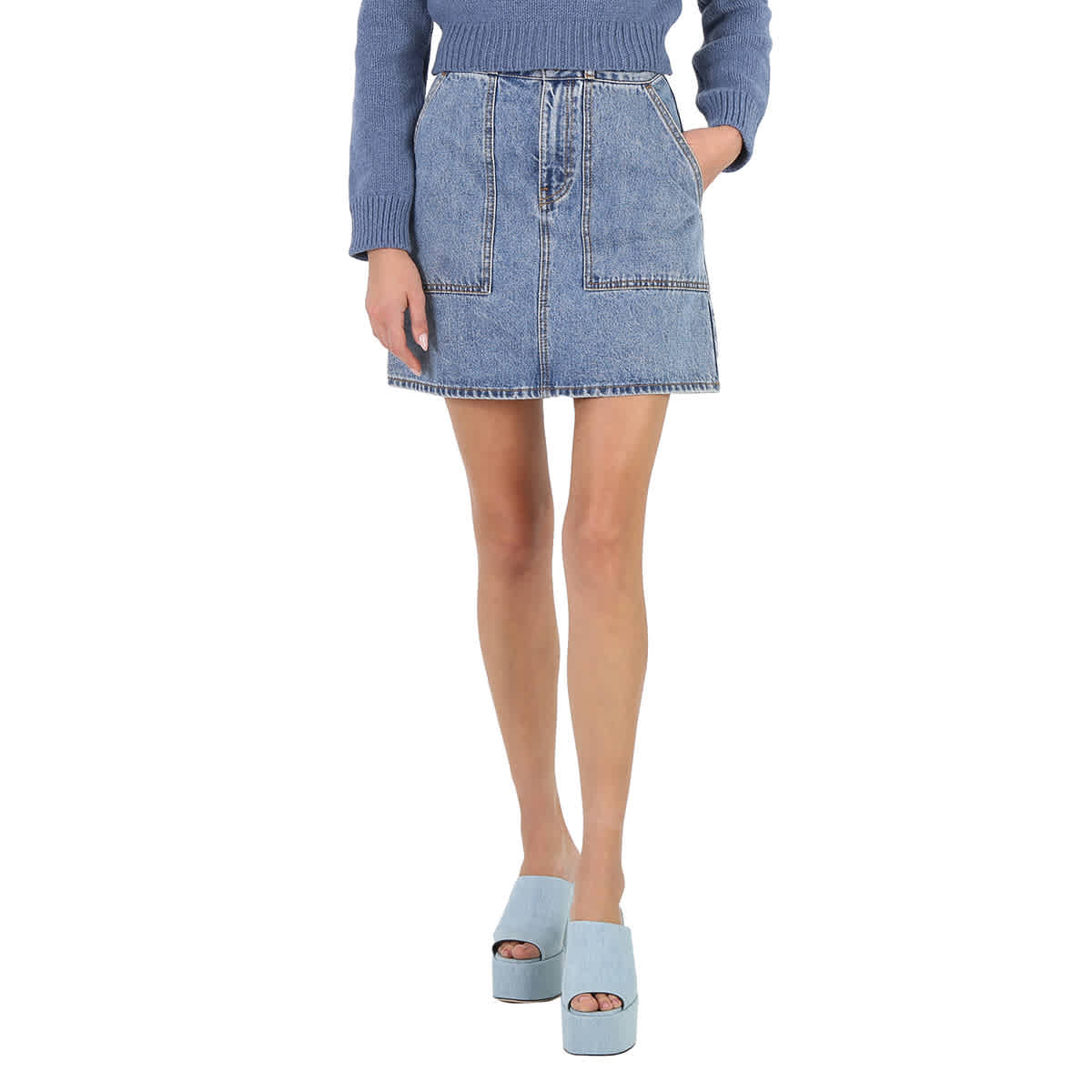 Coach Ladies Blue Cotton Denim Mini Skirt