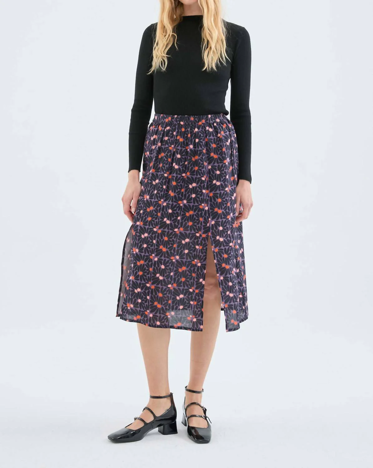 Madison Floral Midi Skirt In Purple