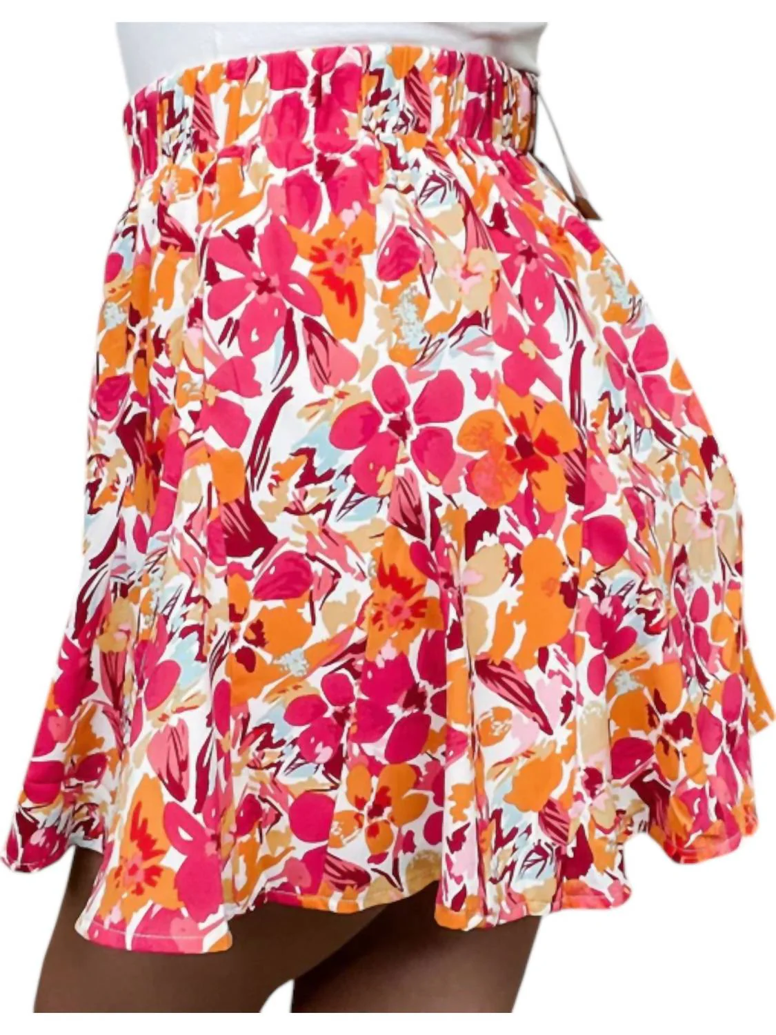 Floral Printed Skirt In Orange