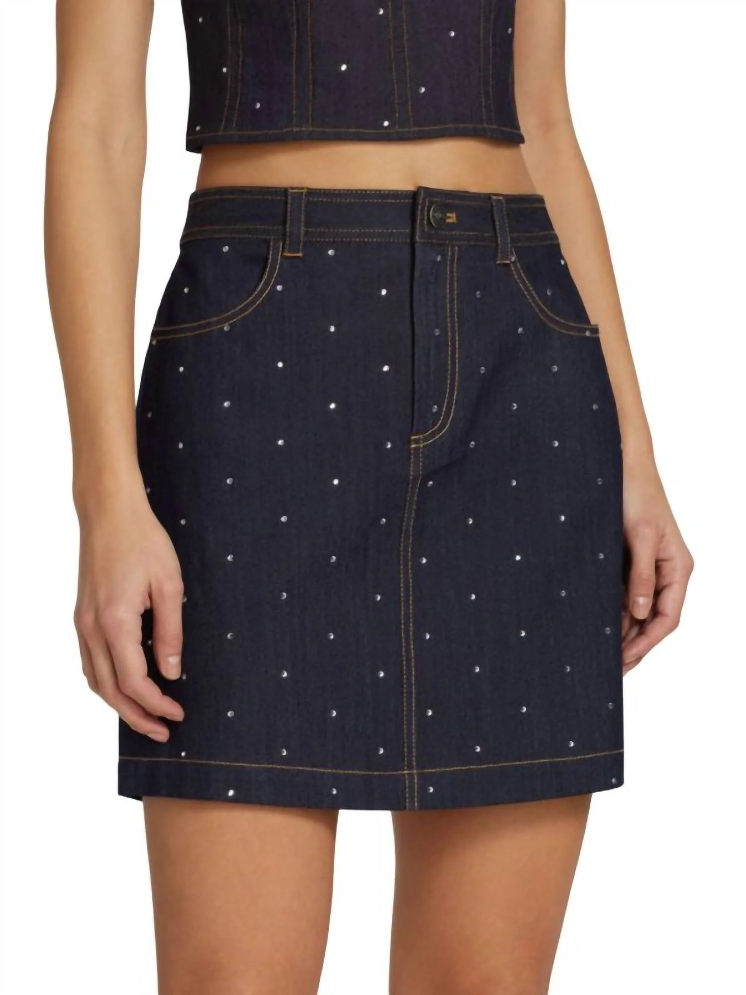 Ditsy Rhinestone Lynette Mini Skirt In Indigo