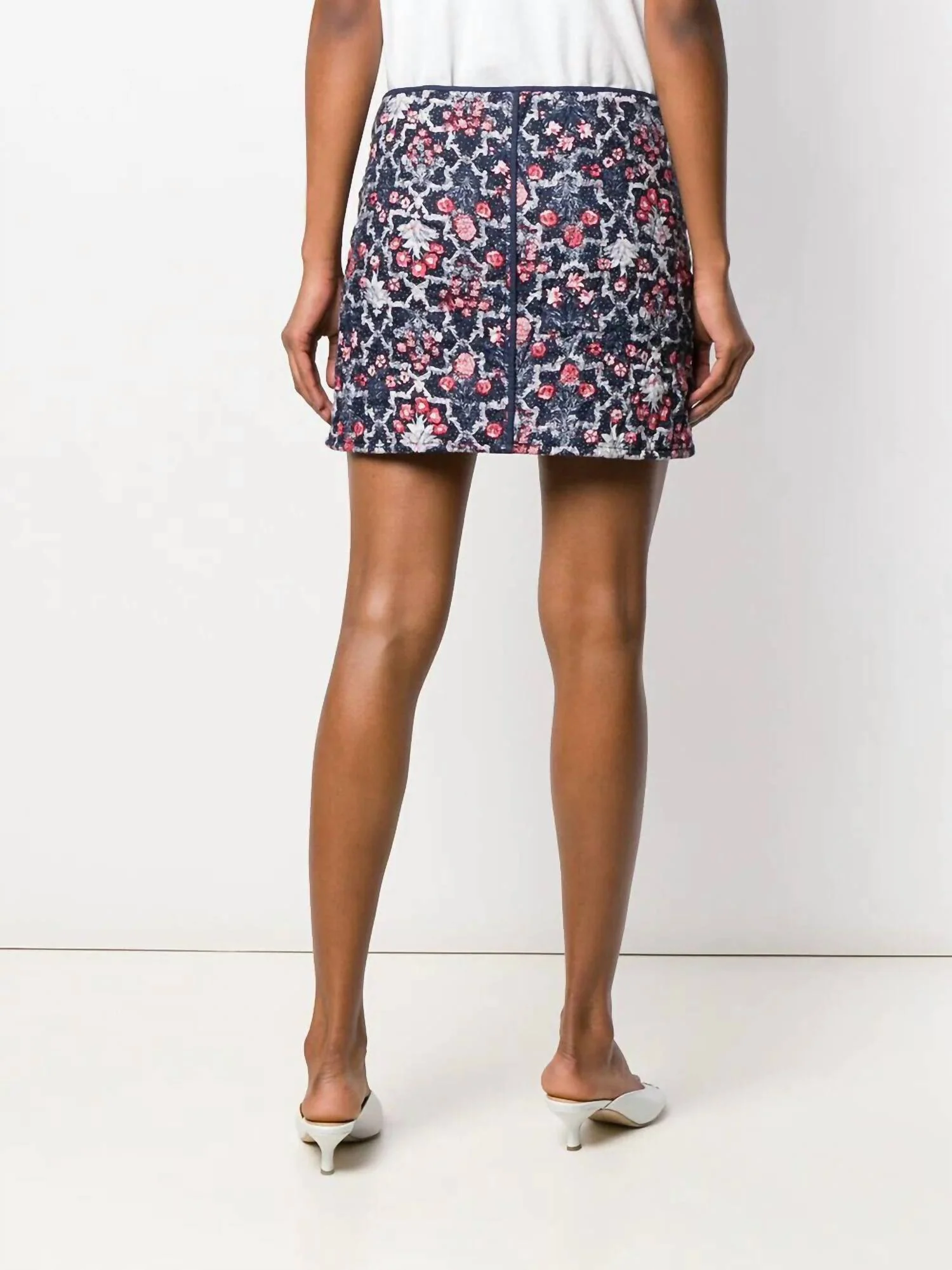 Quilted Floral Print Front Zip Mini Skirt In Multi-Color