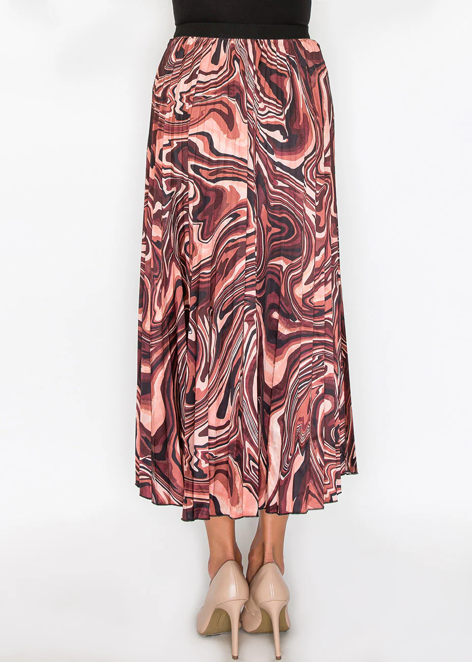 Burgundy Abstract Swirl Pleated Skirt