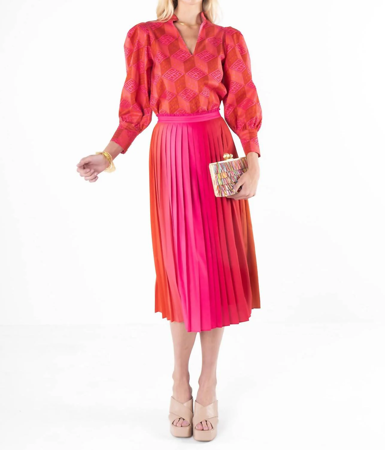 Pleated Midi Skirt In Golden Hour