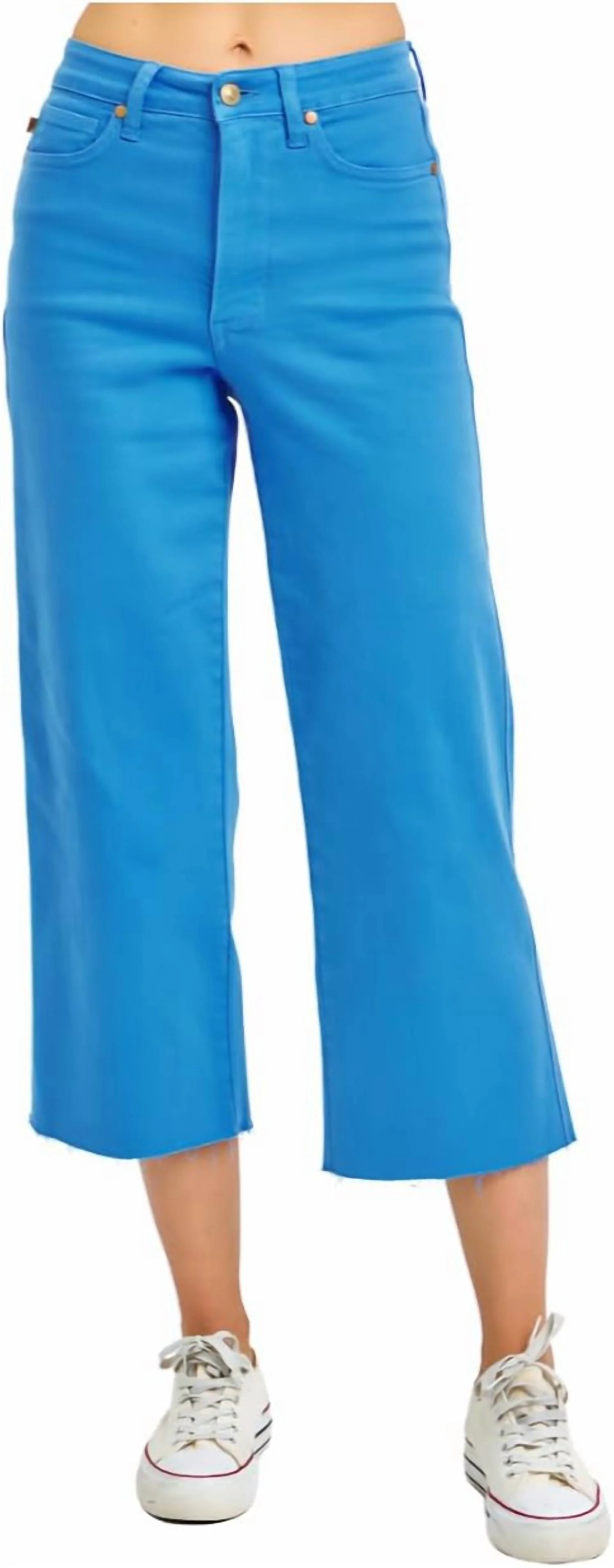 High Rise Control Top Wide Leg Crop Jeans In Sky Blue