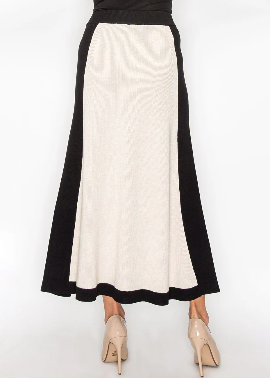 Classic Colorblock Cream and Black Knit Skirt