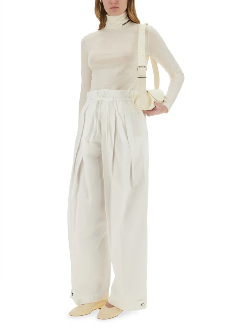 High-Waisted Wide Pants In Cotton Gabardine