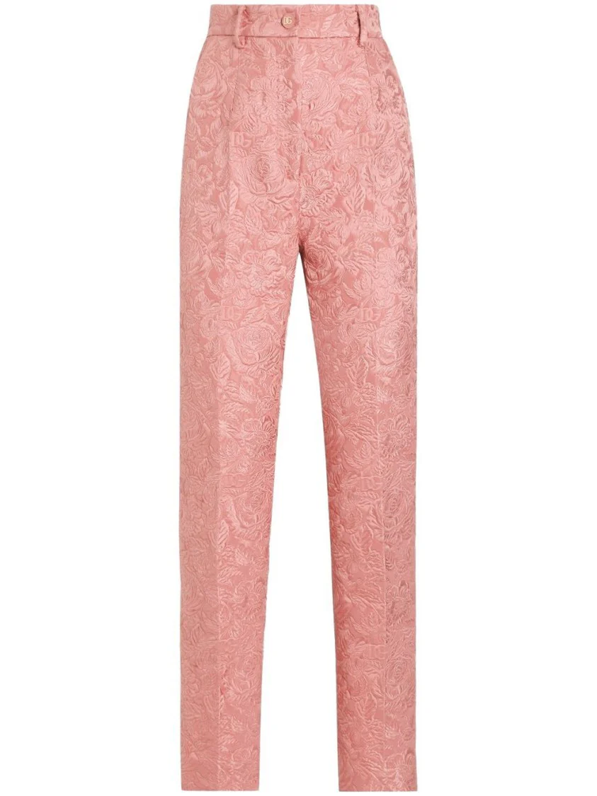 Textured Floral High-Waisted Tailored Pants