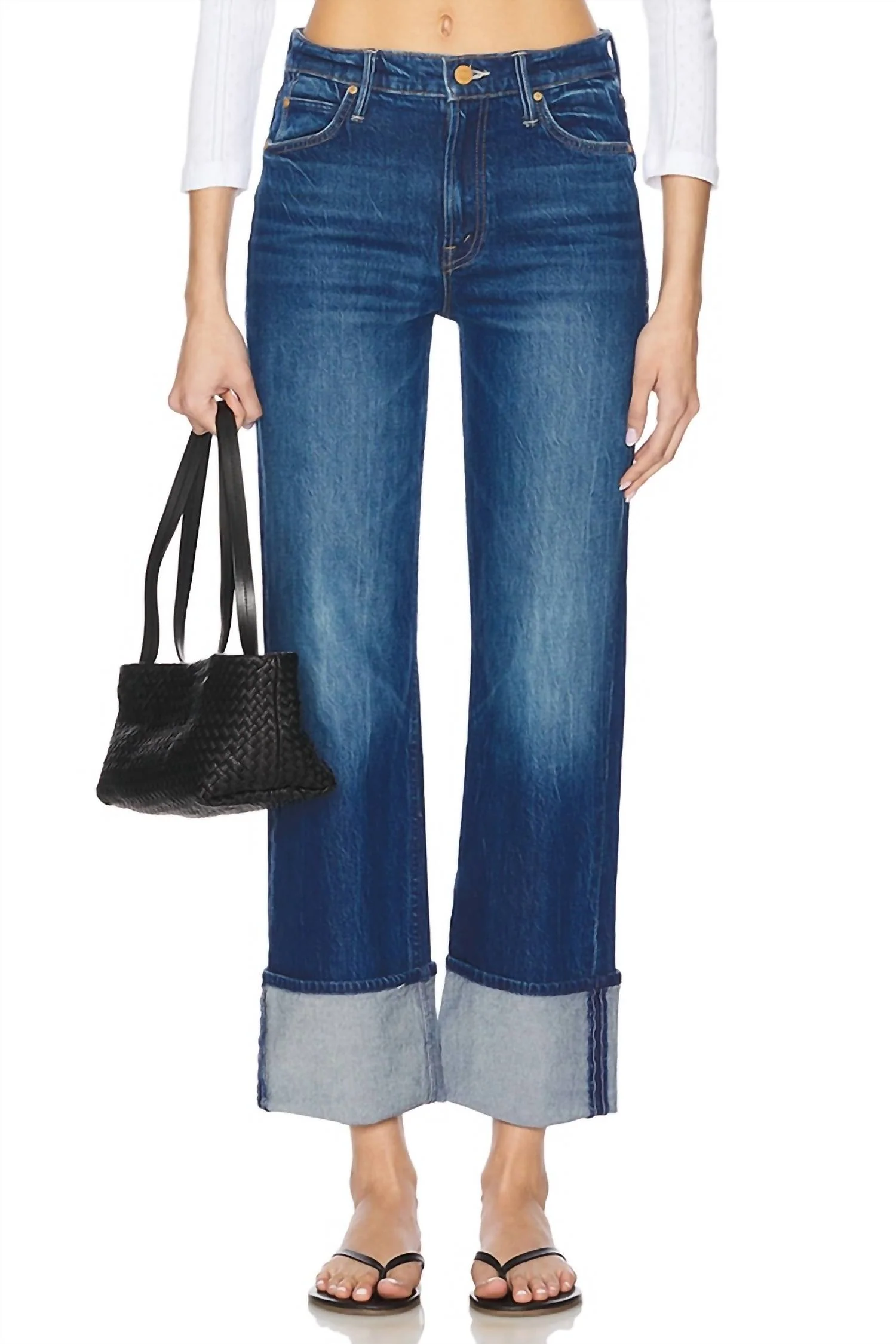Checkerboard Duster Flood Cuff Jeans In Blue