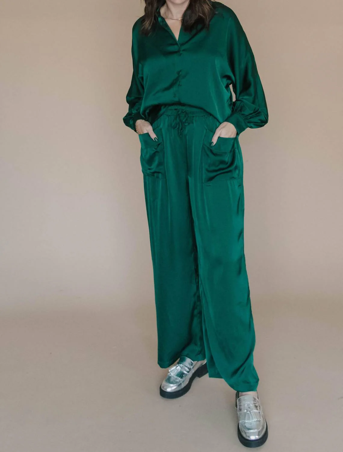 So Much Better Satin Set In Emerald Green