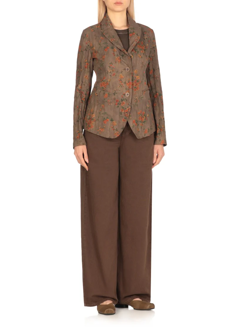 Floral Patterned Cotton Blazer With Peak Lapel