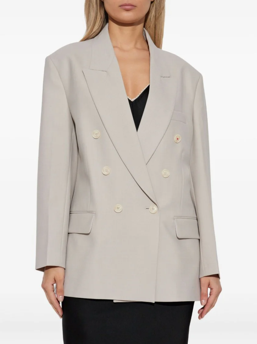 Light Grey Double-Breasted Blazer With Notched Lapels