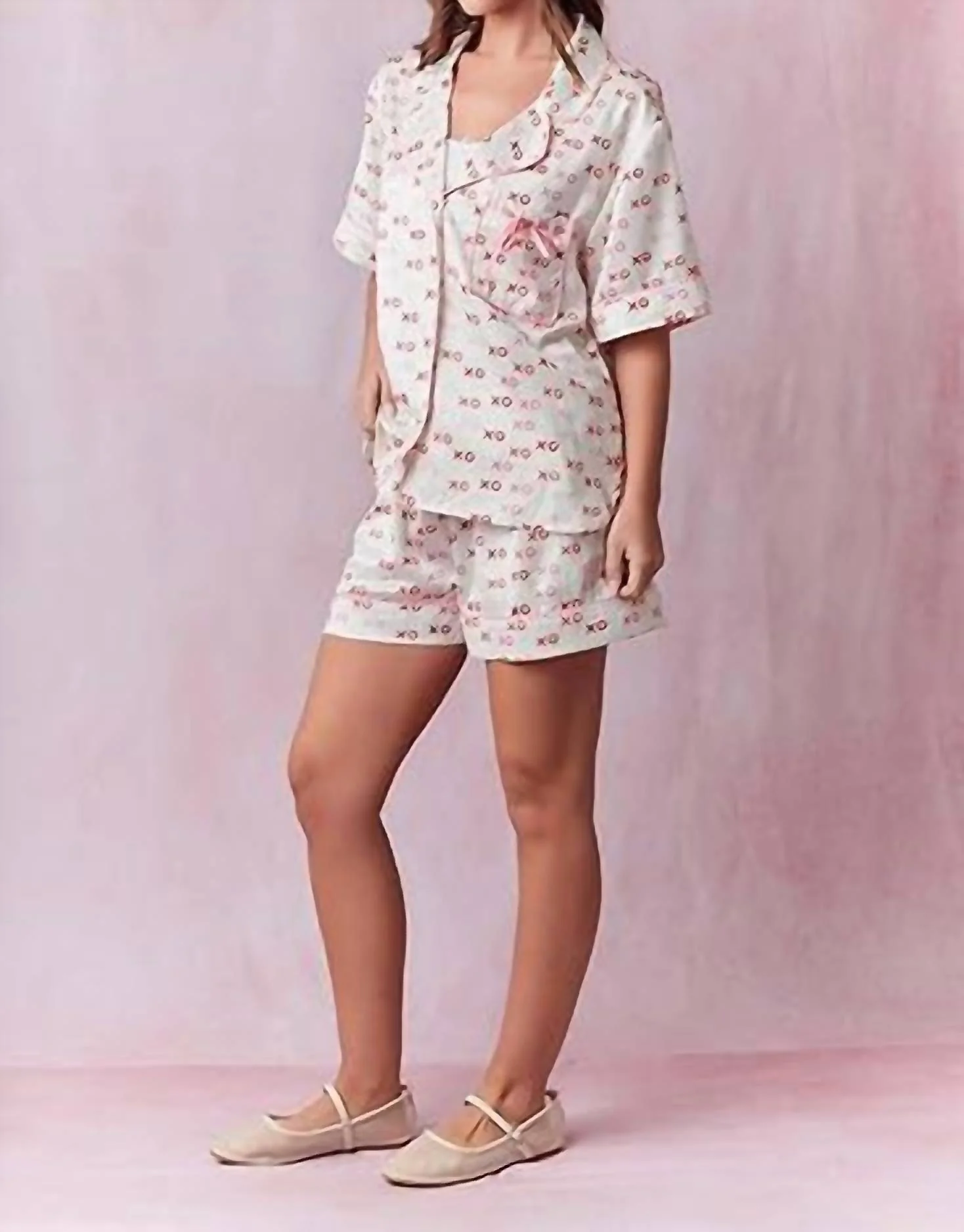 Xo Pajama Set In White/pink