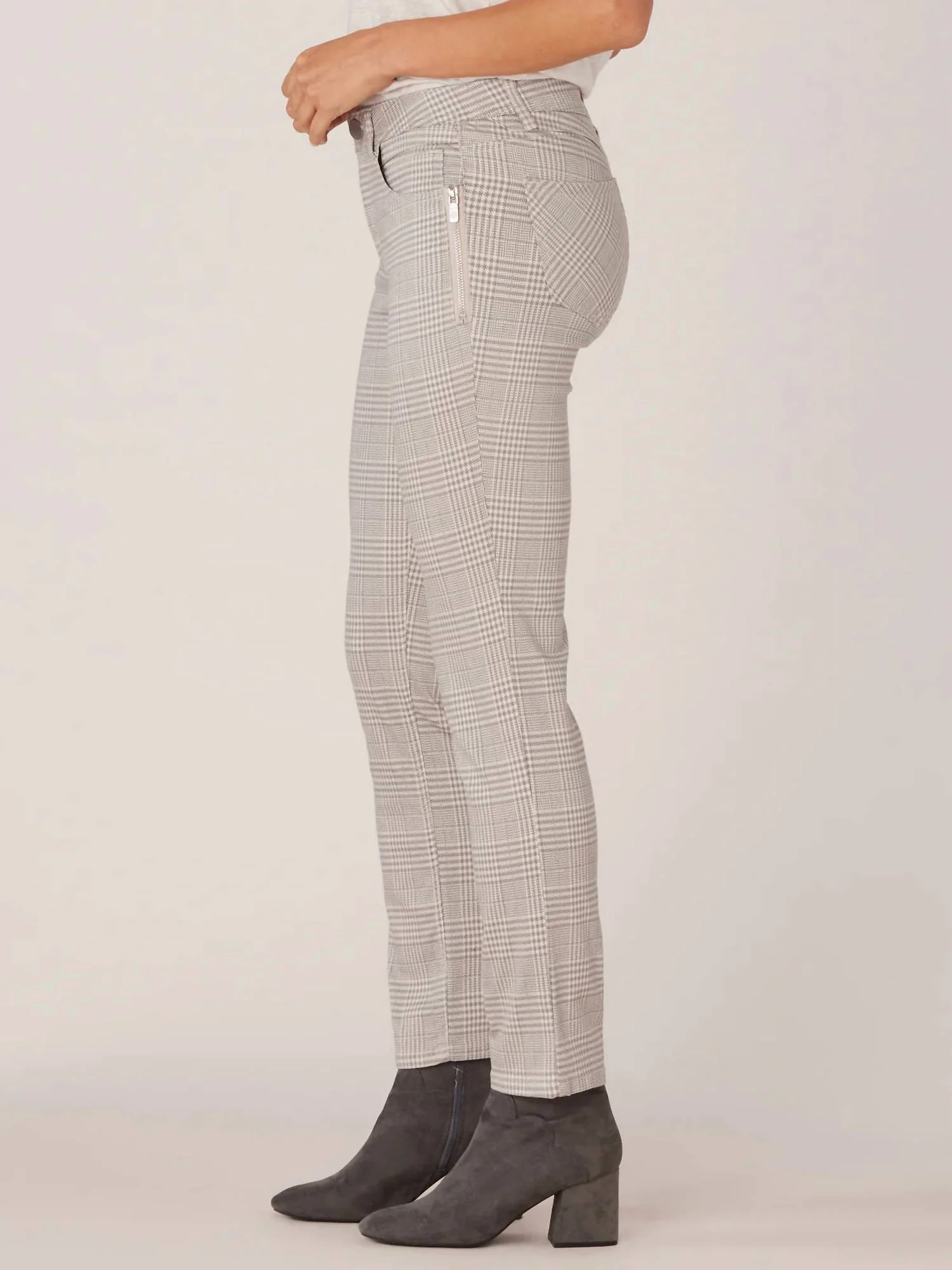 Side Zip Vintage Skinny Pant In Grey Multi