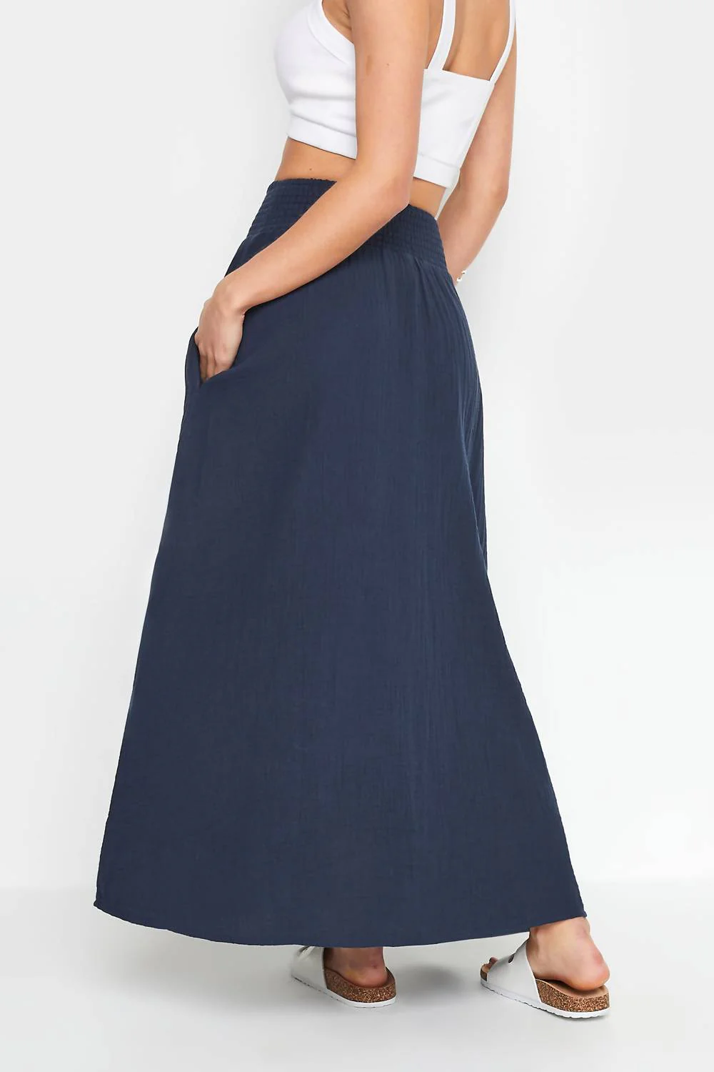 Christy Crinkle Midi Skirt In Navy