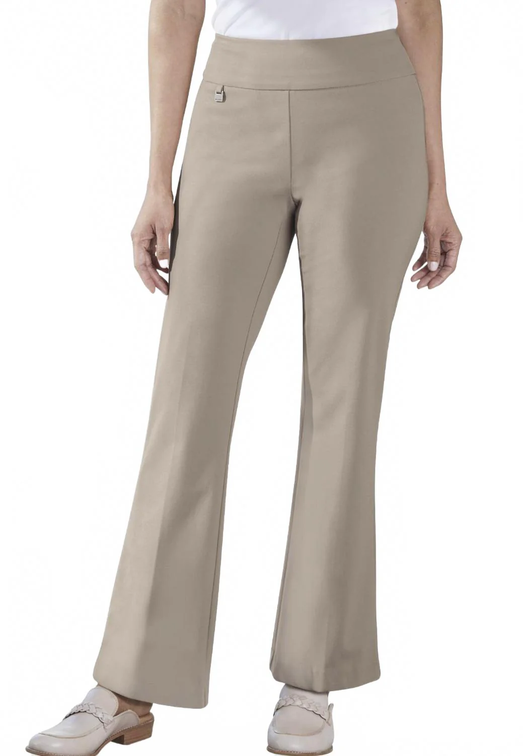 Wide Band Elastic Waist Flare In Stone