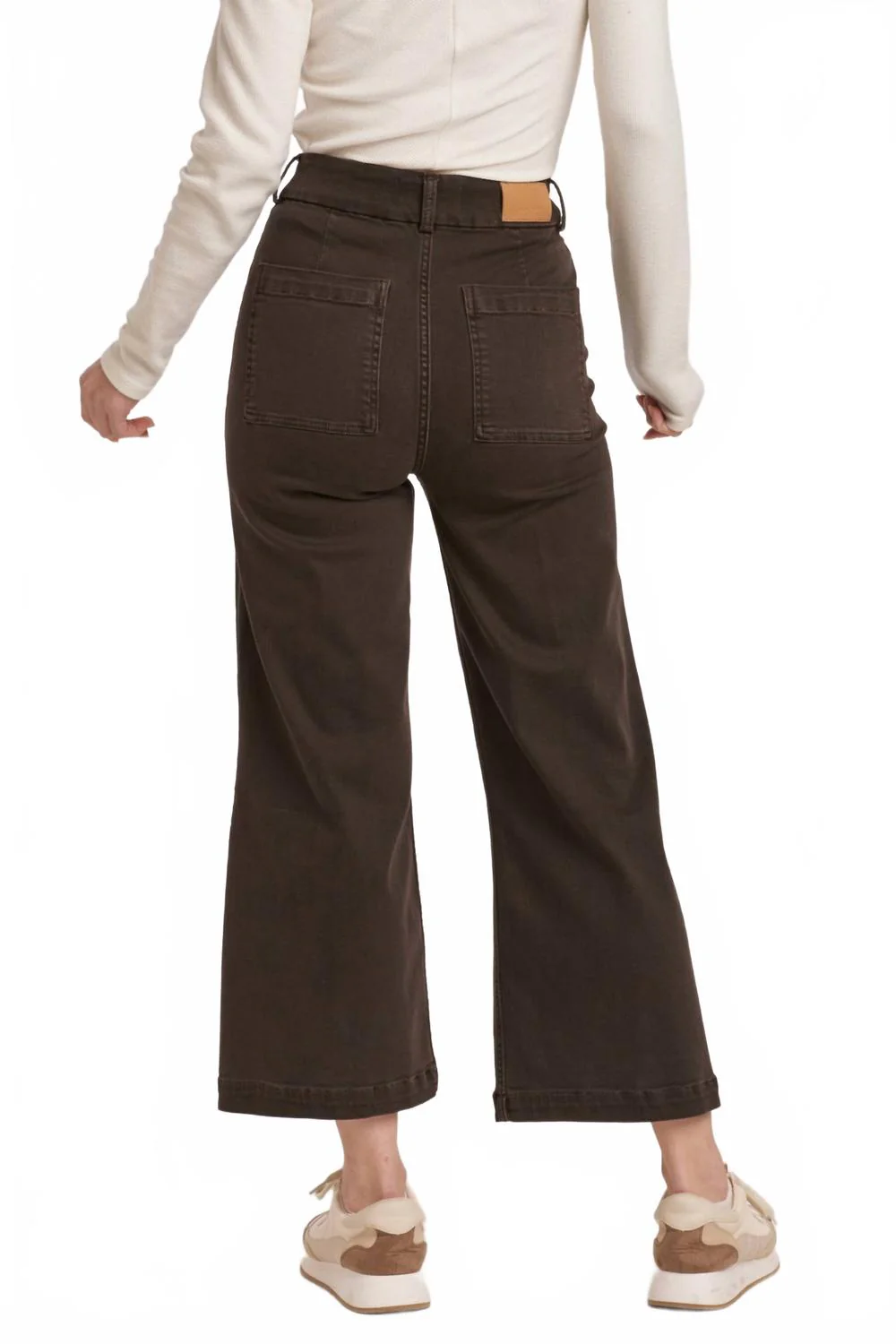 Audrey Super High Rise Cropped Wide Leg Jeans In Ground Coffee