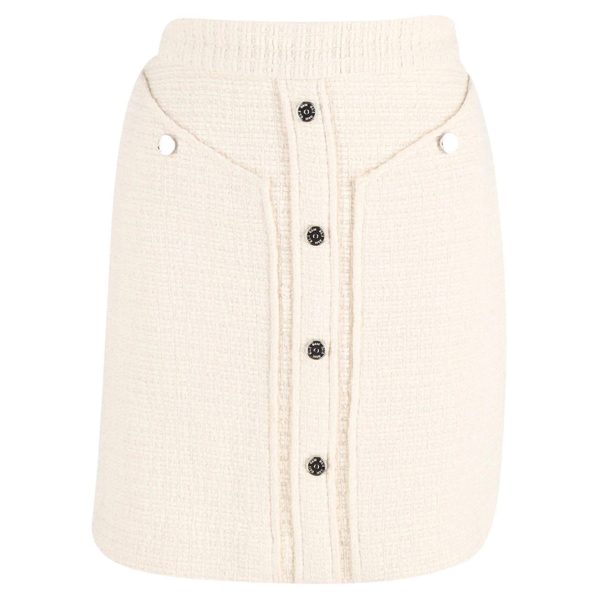Maje Button Detail Mini Skirt in Cream Cotton Tweed
