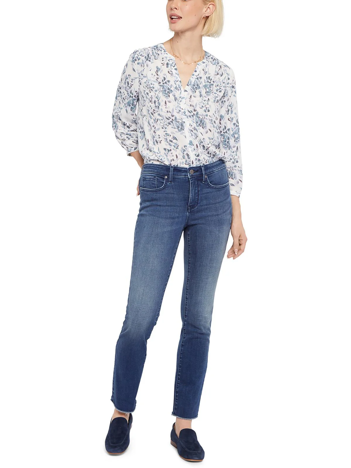 Sheri Womens High Rise Frayed Hem Slim Jeans