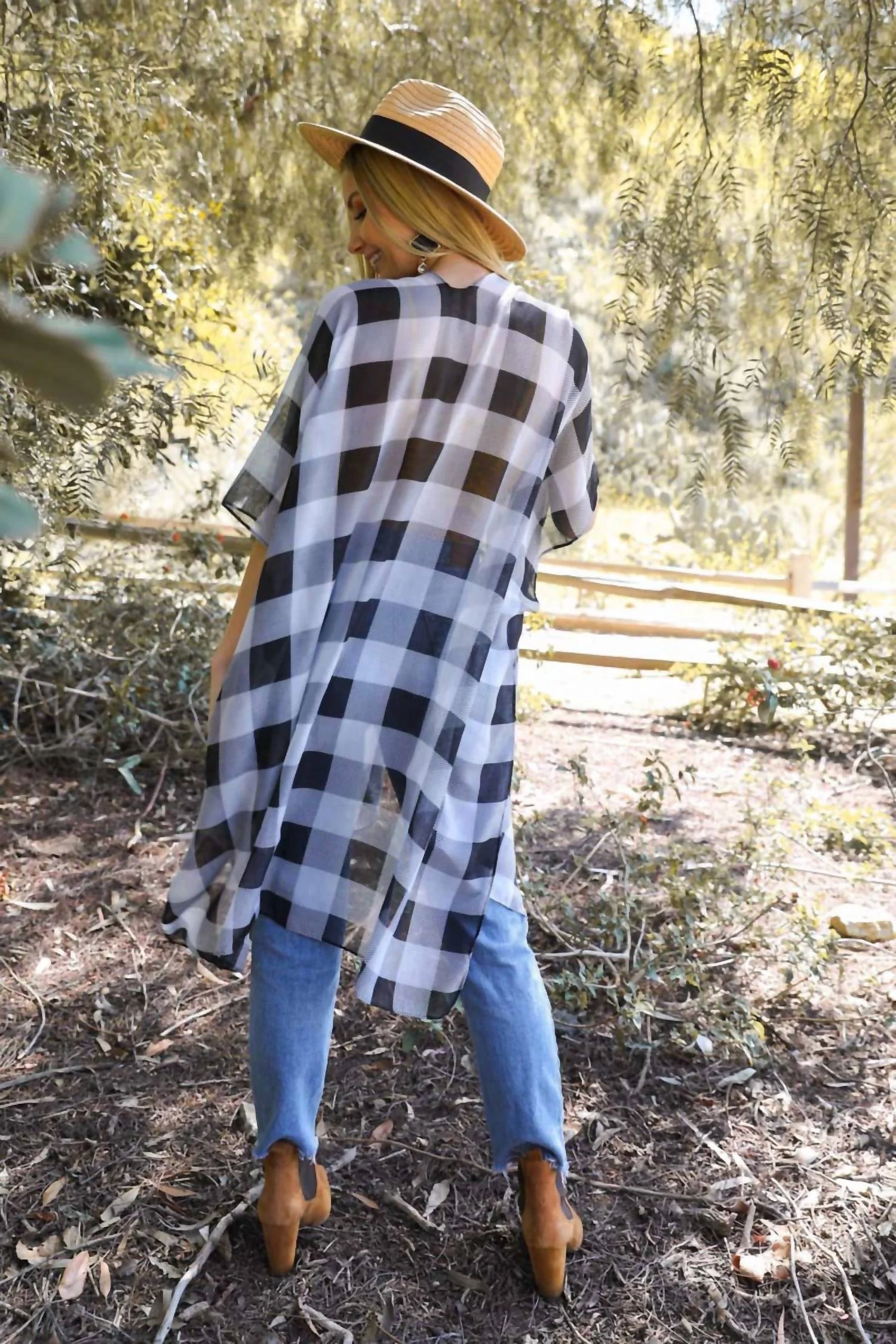 Lightweight Buffalo Check Kimono In Black & White