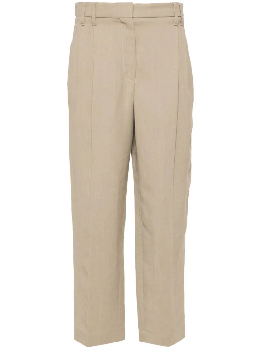 Cropped Tailored Trousers With Pleated Front