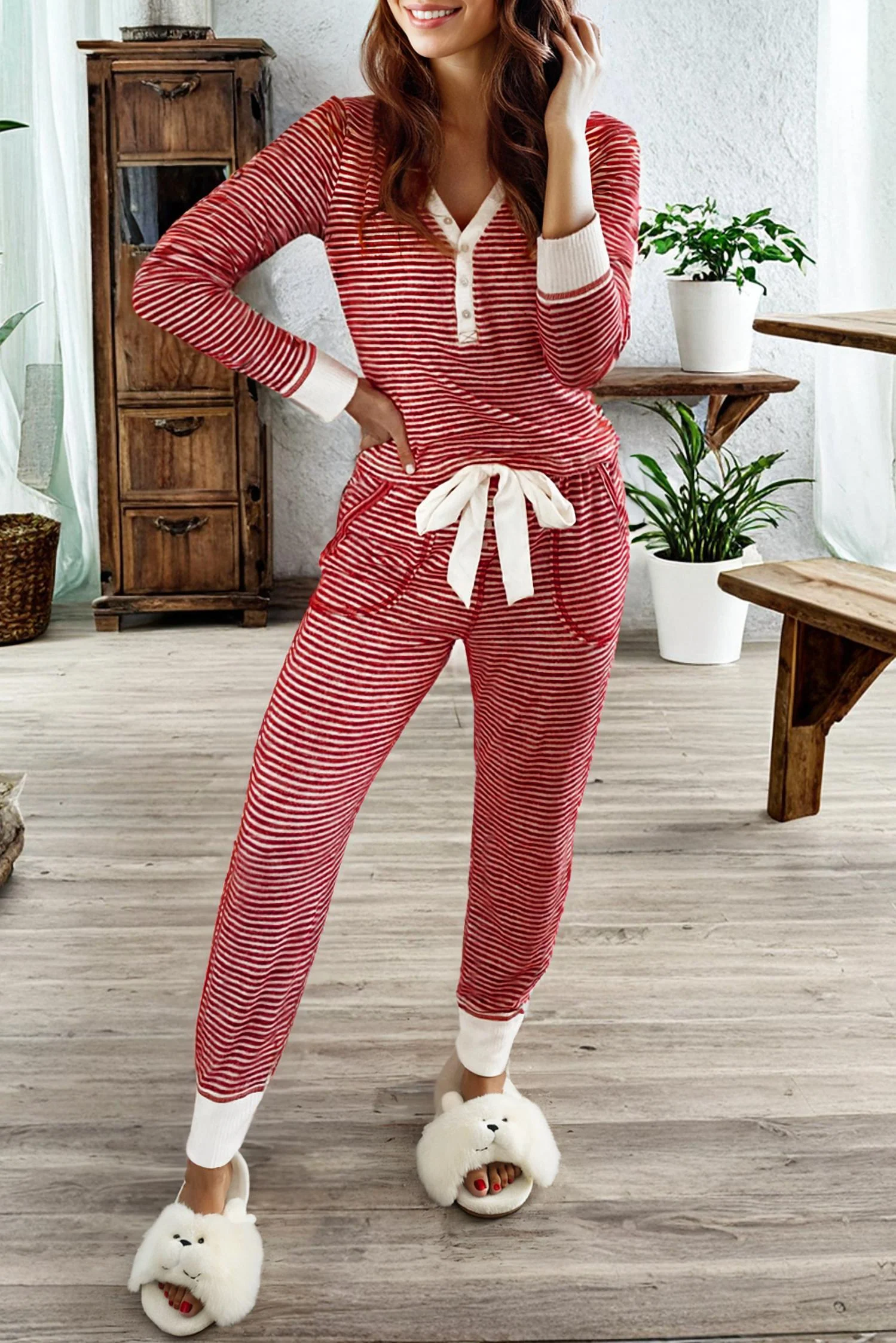 Stripe Lounge Set In Red