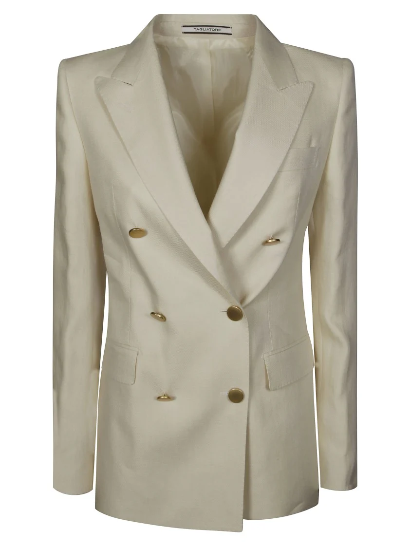 Double-Breasted Linen Blazer With Gold Buttons