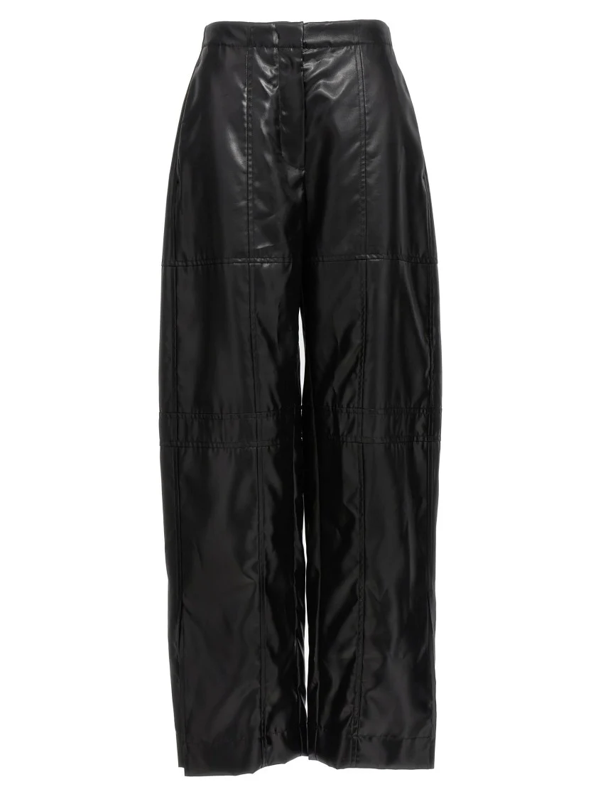 High-Waisted Black Cupro Pants With Coated Finish