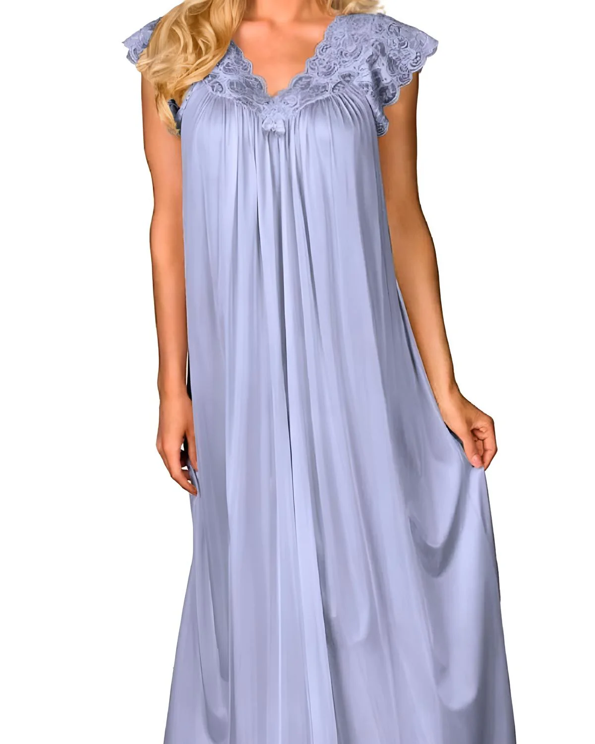 Long Lace Cap Sleeve Nightgown In Peri Frost