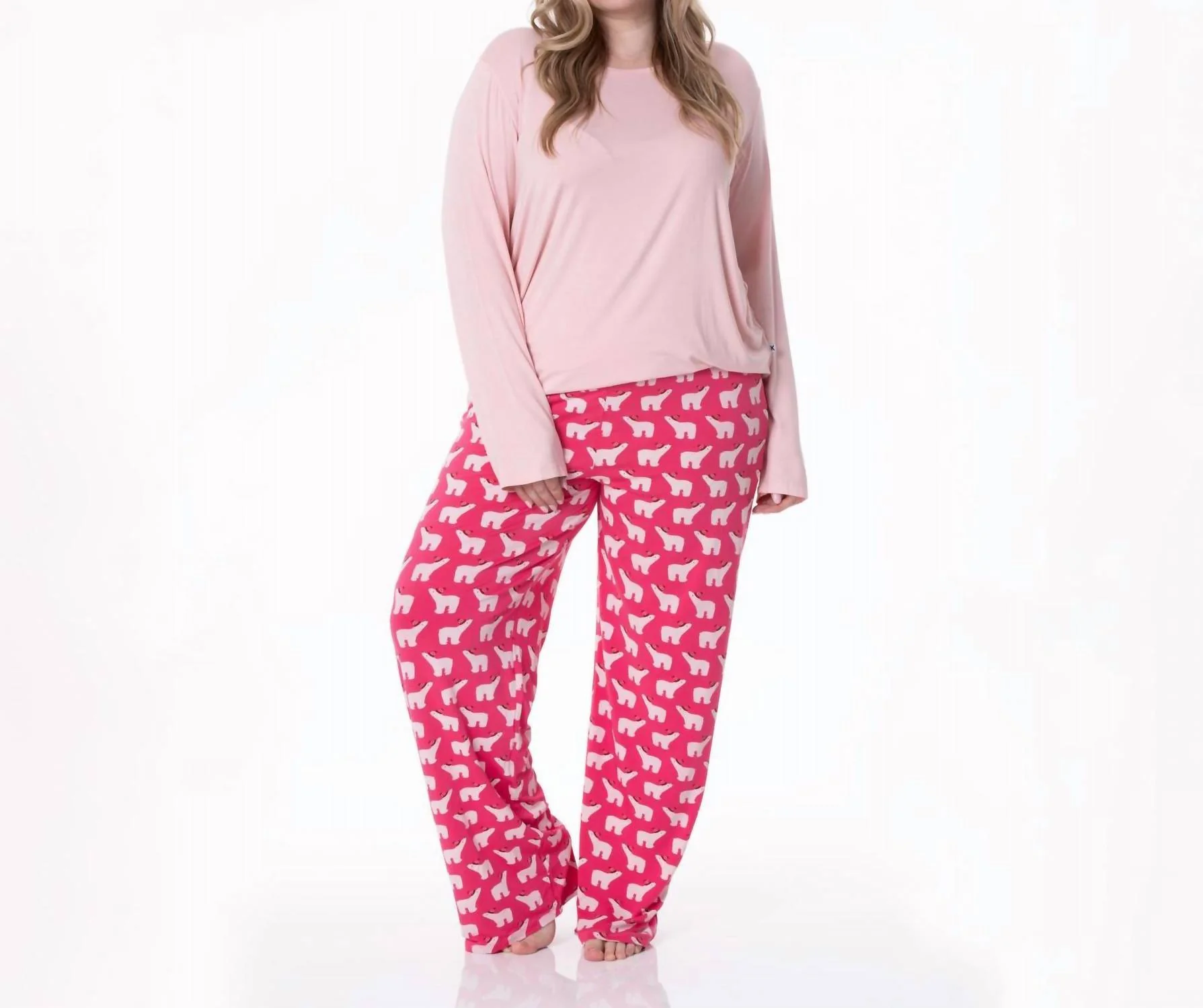 Long Sleeve Tee & Pajama Pants Set In Winter Rose Polar Bears